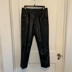 Cropped leather jean. SZ 10. Inseam 24". Waist laying flat is 14.5" across. EVC
